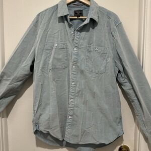 True Grit Grey/Light Blue Metal Button‎ Down Corduroy Shirt Size Large